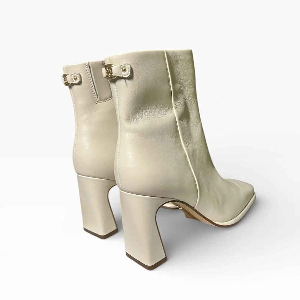 🌻NEW w/box Sam Edelman Irie Ivory Leather Square Toe Block Heel Ankle Booties 6